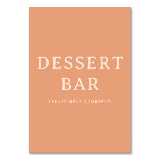 Warm Peach Minimalist Dessert Bar Sign テーブルナンバー (正面)