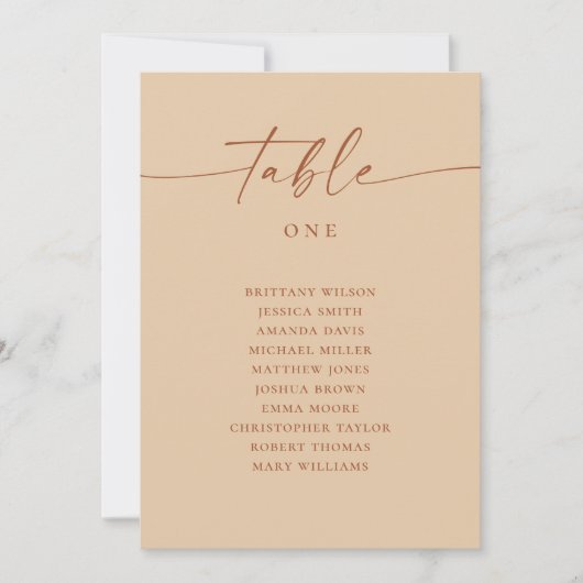 Warm Peach Sand Minimalist Wedding Seating Chart 招待状 (正面)