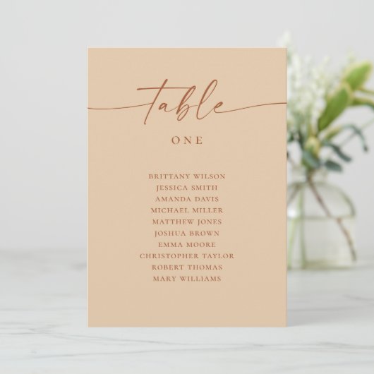 Warm Peach Sand Minimalist Wedding Seating Chart 招待状 (スタンド正面)