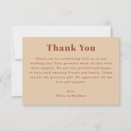Warm Peach Sand Wedding | Minimalist Soft Neutral サンキューカード (正面)