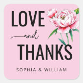 Warm Pink Floral Love Note スクエアシール (正面)