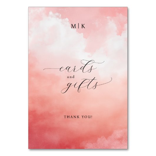 Warm Pink Watercolor Gratitude Card テーブルナンバー (正面)