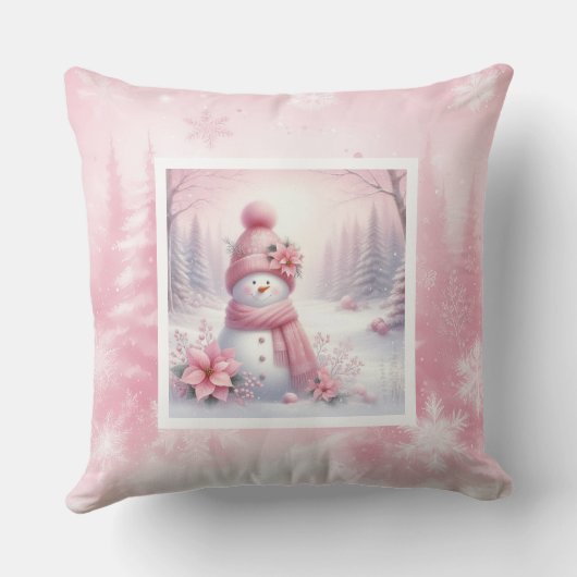 Warm Pinkmas Forest Snowman Christmas Pillow Gift クッション (裏面)