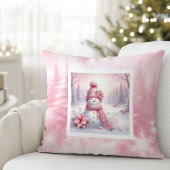 Warm Pinkmas Forest Snowman Christmas Pillow Gift クッション