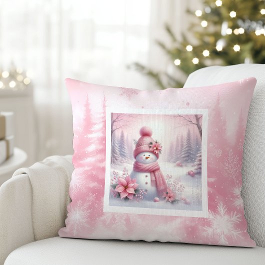 Warm Pinkmas Forest Snowman Christmas Pillow Gift クッション