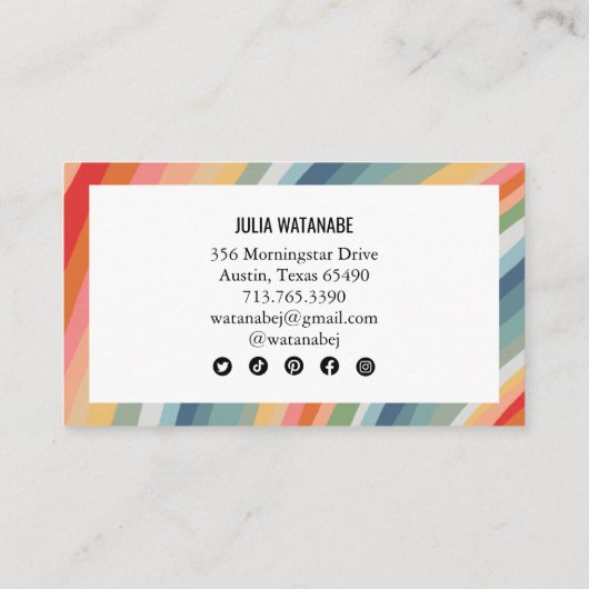 Warm Rainbow Minimalist自然のストライプQRコード 名刺 (裏面)