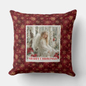 Warm Red and Gold Angel Victorian Christmas Pillow クッション (正面)