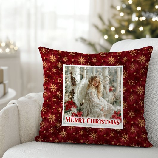 Warm Red and Gold Angel Victorian Christmas Pillow クッション