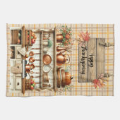 Warm Red and Orange Farmhouse Thanksgiving キッチンタオル (横)