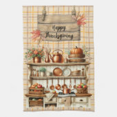 Warm Red and Orange Farmhouse Thanksgiving キッチンタオル (縦)