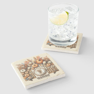 Warm Red and Orange Farmhouse Thanksgiving ストーンコースター