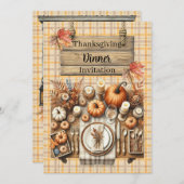 Warm Red and Orange Farmhouse Thanksgiving 招待状 (正面/裏面)