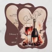 Warm Red and Tan Watercolor Champagne Bottle セーブザデート (正面/裏面)