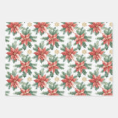 Warm Red Green Christmas Floral Stripes ラッピングペーパーシート (正面3)