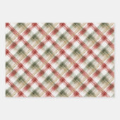 Warm Red Green Christmas Floral Stripes ラッピングペーパーシート (正面2)