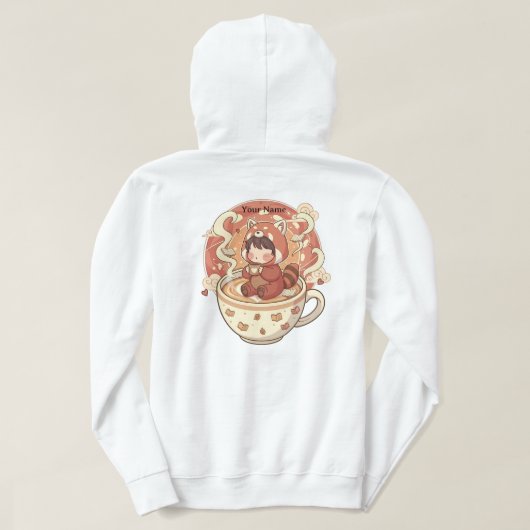 Warm Red Panda Coffee Cup Graphic Hoodie パーカ (デザイン裏面)