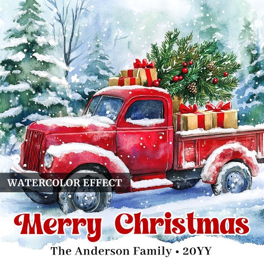 Warm red truck Christmas scene rustic paper napkin