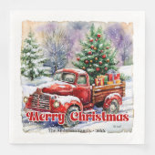 Warm red truck Christmas scene rustic paper napkin (正面)