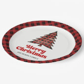 Warm Rustic Buffalo Plaid Christmas Paper Plates ペーパープレート (アングル)