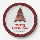 Warm Rustic Buffalo Plaid Christmas Paper Plates ペーパープレート (正面)