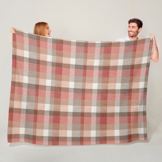 Warm Rustic Plaid Fabric Texture in Coral フリースブランケット (インサイチュ)