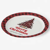 Warm Rustic Plaid Tree Christmas Party Paper Plate ペーパープレート (アングル)