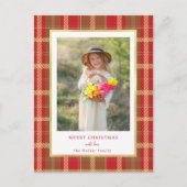 Warm Rustic Red & Gold Plaid Photo シーズンポストカード (正面)