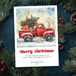 Warm Rustic Red Truck Christmas Scene Festive Card シーズンカード