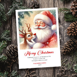 Warm Santa And Rudolph Traditional Christmas Card  シーズンカード