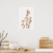 Warm Seasonal Botanical Ink Art Elegant Wall  ポスター (キッチン)