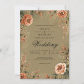 Warm Sepia Floral Arch Wedding 招待状 (正面)