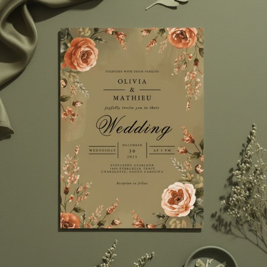 Warm Sepia Floral Arch Wedding 招待状
