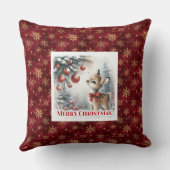 Warm snowy forest festive baby fawn scene kids  クッション (裏面)