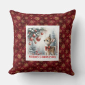 Warm snowy forest festive baby fawn scene kids  クッション (正面)