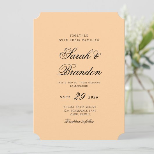 Warm Solid Color Minimalist Script Wedding 招待状