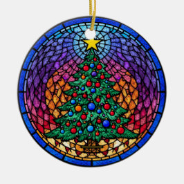 Warm Stained Glass Reindeer Portrait セラミックオーナメント