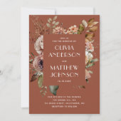 Warm Terracotta Wedding | エレガント フラワー Boho QR 招待状 (正面)