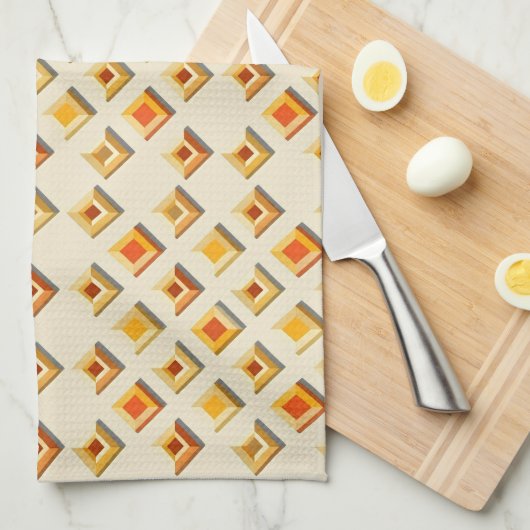 Warm toned embossed geometric diamond pattern キッチンタオル (四つ折り)