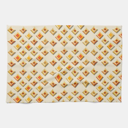 Warm toned embossed geometric diamond pattern キッチンタオル (横)