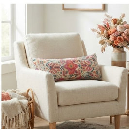 Warm Vintage Floral Coral Teal Ornate Borders ボディピロー