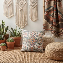 Warm Vintage Navajo Kilim Floral Medallions クッション