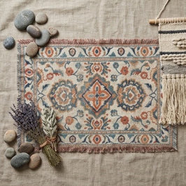 Warm Vintage Navajo Kilim Floral Medallions スローブランケット