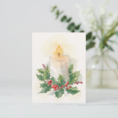 Warm Watercolor Candle and Holly シーズンポストカード (スタンド正面)