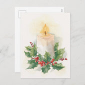 Warm Watercolor Candle and Holly シーズンポストカード (正面/裏面)