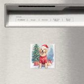 Warm Watercolor Golden Retriever Christmas Tree マグネット (インサイチュ (食洗機))