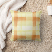 Warm Watercolor Orange Plaid Throw Pillow クッション (ブランケット)