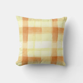 Warm Watercolor Orange Plaid Throw Pillow クッション