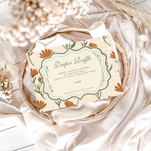 Warm Wildflower Baby Shower Diapper Raffle エンクロージャーカード