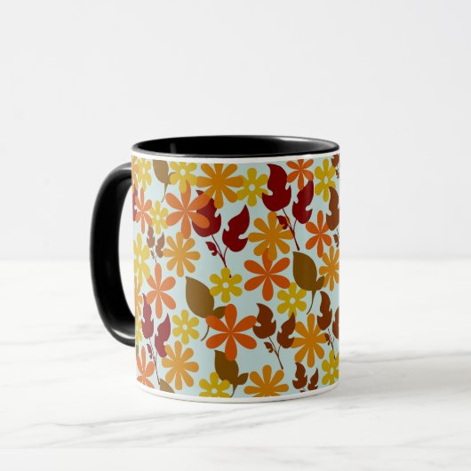 Warm Winter Floral Pattern – Cozy Retro Flower  マグカップ (正面左)
