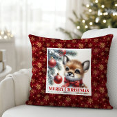 Warm winter scene baby fawn Christmas pillow  クッション